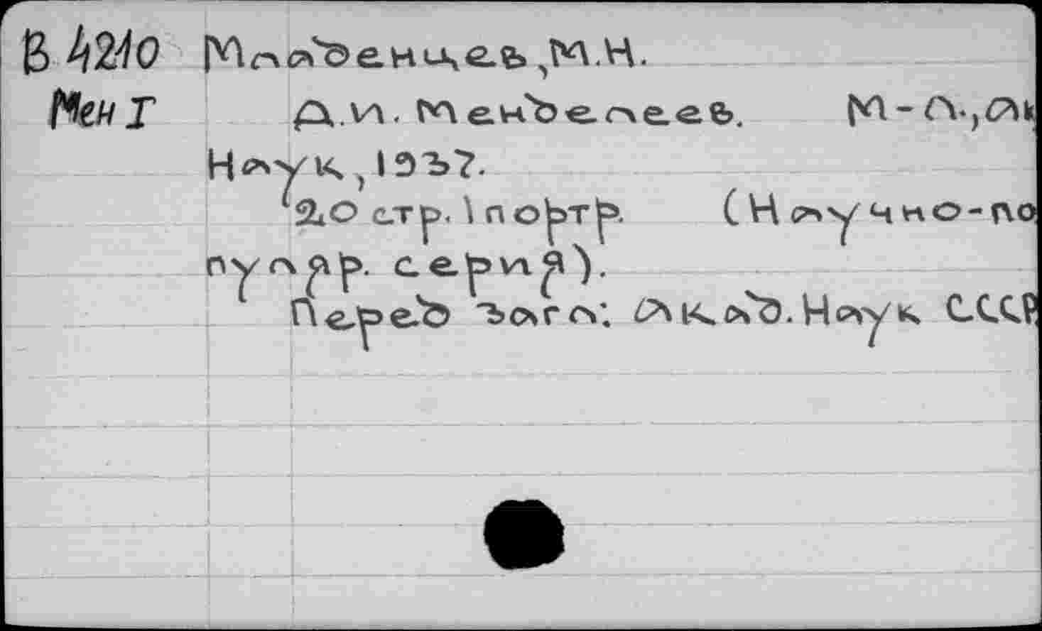 ﻿Т	МенЪес\е.е&. C’A-fYjC^li
Н^ук,13Ъ7.
Чо с.тр.1 п<ут|>. (Нсъуч но-по nyrvH^. ce^vi^Y
Пе-'реЪ 'boro*.	Чст/к C.CQÇ